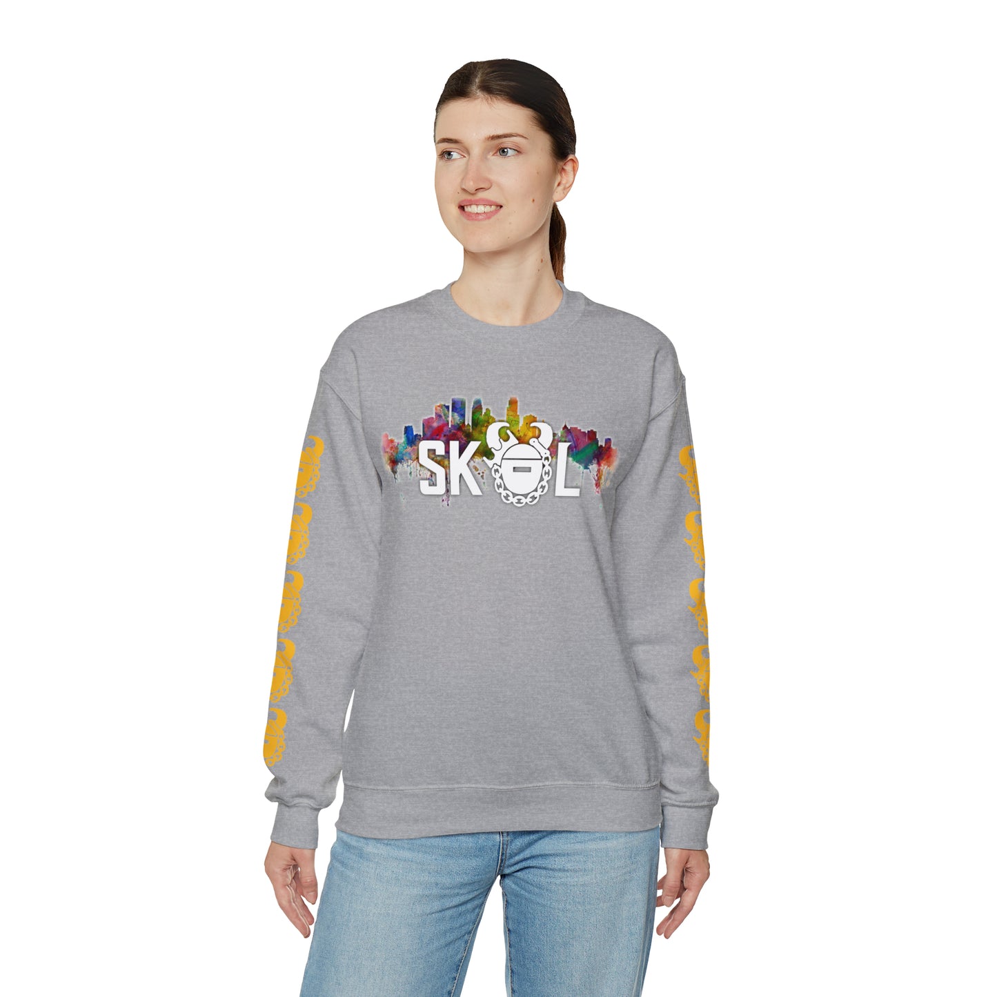 Unisex Heavy Blend™ Crewneck - Skyline + Game Day Helmet (Sleeves)