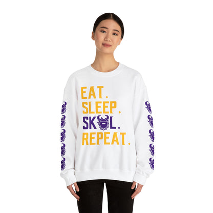Unisex Heavy Blend™ Crewneck - Eat. Sleep. Repeat. + Game Day Helmet (Sleeves)