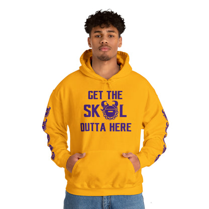 Unisex Heavy Blend™ Hooded Sweatshirt - Get OUTTA Here + Game Day Helmet (Sleeves)