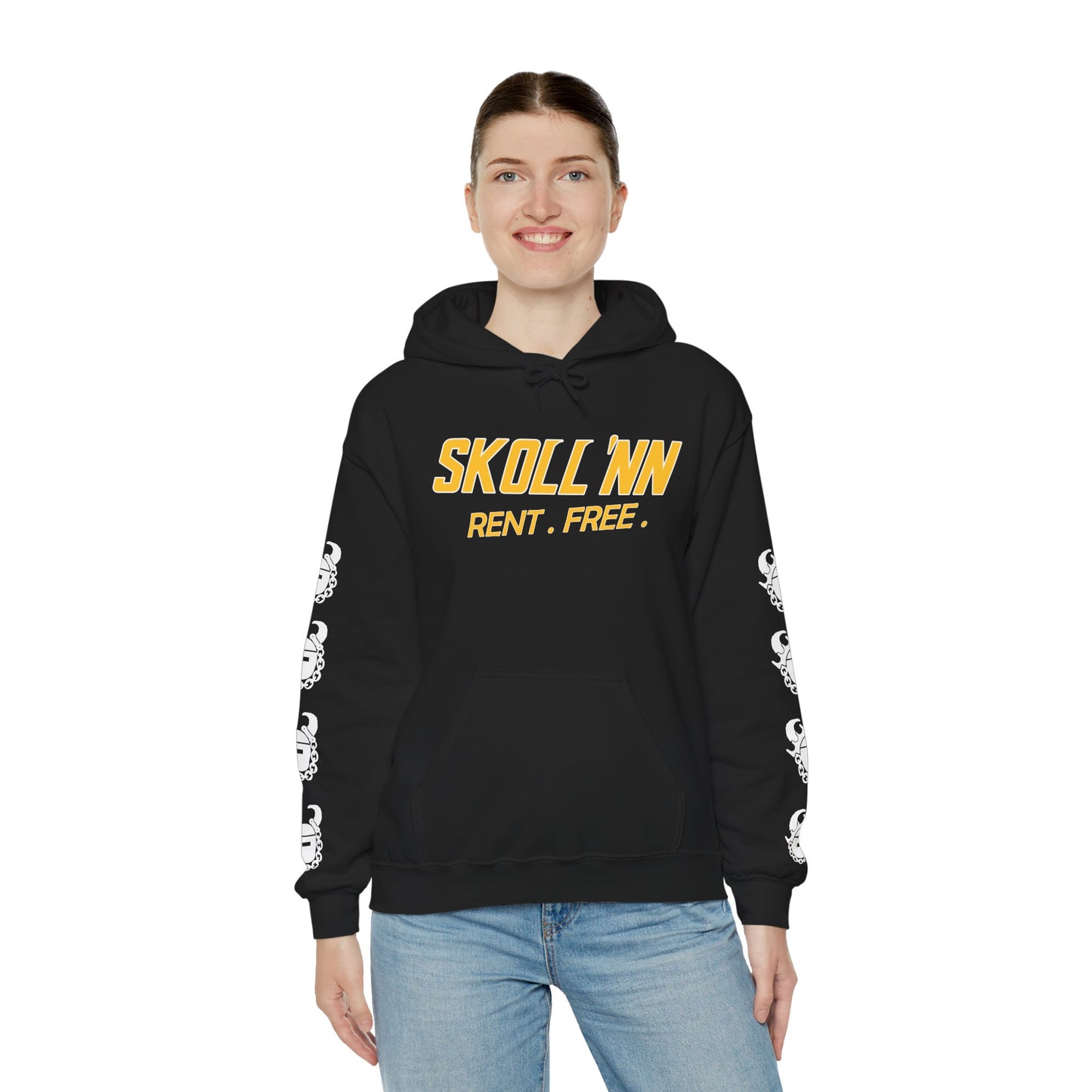 Unisex Heavy Blend™ Hooded Sweatshirt - SKOLL'NN - Rent Free + Game Day Helmet (Sleeves)