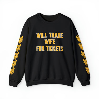 Unisex Heavy Blend™ Crewneck - Wife for Tickets + Game Day Helmet (Sleeves)