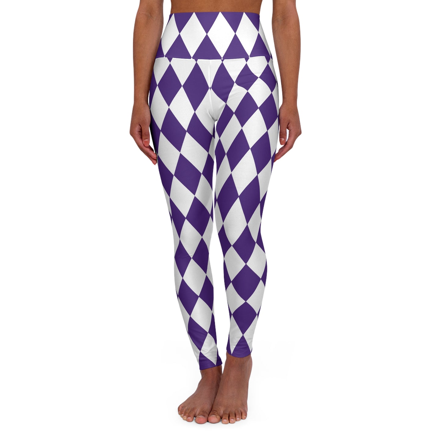 High Waisted Yoga Leggings - Purple/White Diamonds