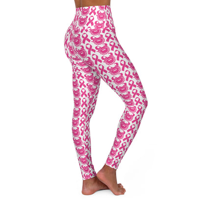 High Waisted Yoga Leggings - Pink Ribbon/Helmet