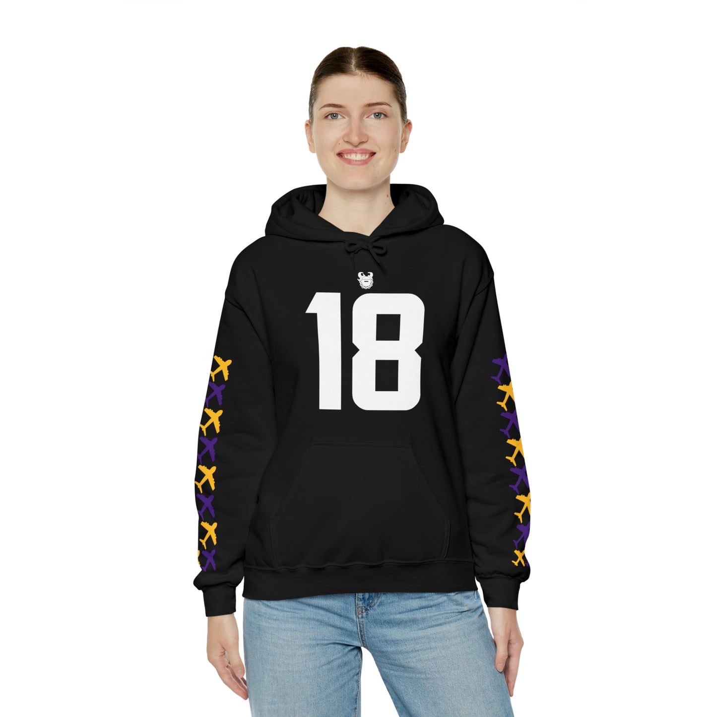 Unisex Heavy Blend™ Hooded Sweatshirt - Jersey #18 + Jet Planes (Sleeves)