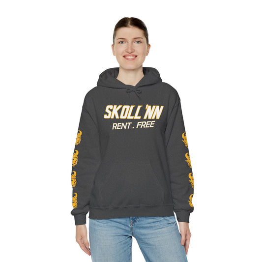 Unisex Heavy Blend™ Hooded Sweatshirt - SKOLL'NN - Rent Free + Game Day Helmet (Sleeves)