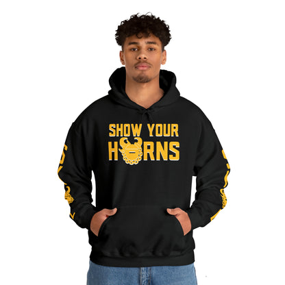 Unisex Heavy Blend™ Hooded Sweatshirt - Show Your Horns + Original (Sleeves)