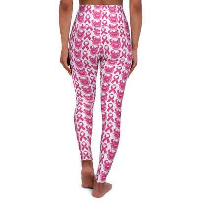 High Waisted Yoga Leggings - Pink Ribbon/Helmet