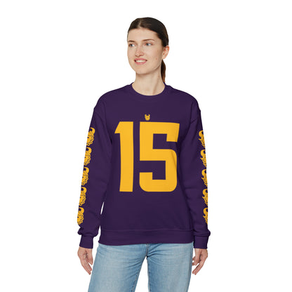 Unisex Heavy Blend™ Crewneck - Jersey #15 + Game Day Helmet (Sleeves)