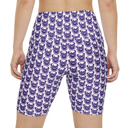 Women's Workout Shorts - White/Purple Helmets