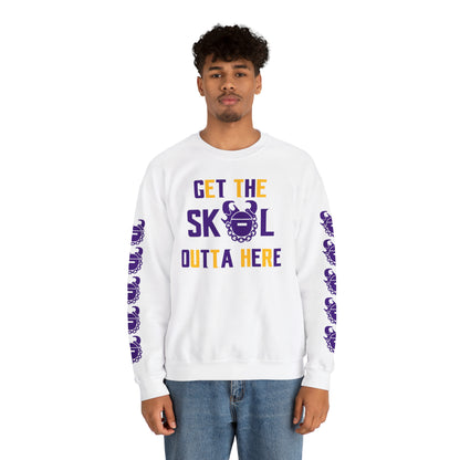 Unisex Heavy Blend™ Crewneck - Get OUTTA Here + Game Day Helmet (Sleeves)