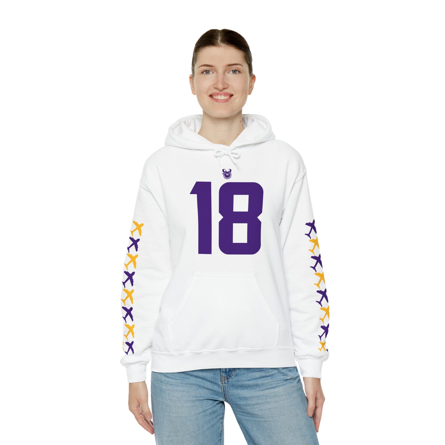 Unisex Heavy Blend™ Hooded Sweatshirt - Jersey #18 + Jet Planes (Sleeves)