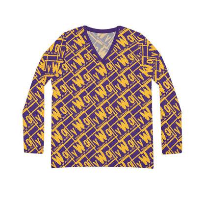 Women's Long Sleeve V-neck Shirt - Purple/Gold - VWO (Framed)