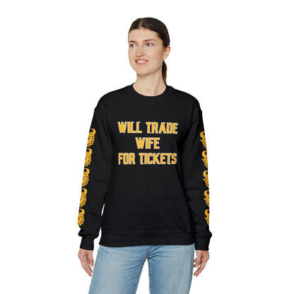 Unisex Heavy Blend™ Crewneck - Wife for Tickets + Game Day Helmet (Sleeves)