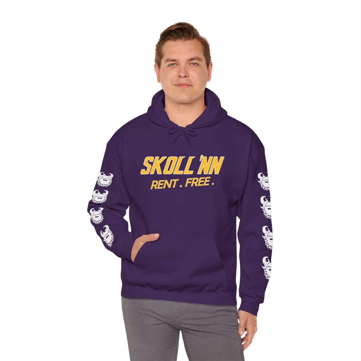 Unisex Heavy Blend™ Hooded Sweatshirt - SKOLL'NN - Rent Free + Game Day Helmet (Sleeves)