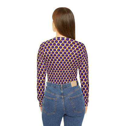 Women's Long Sleeve V-neck Shirt - Purple/Gold Hex