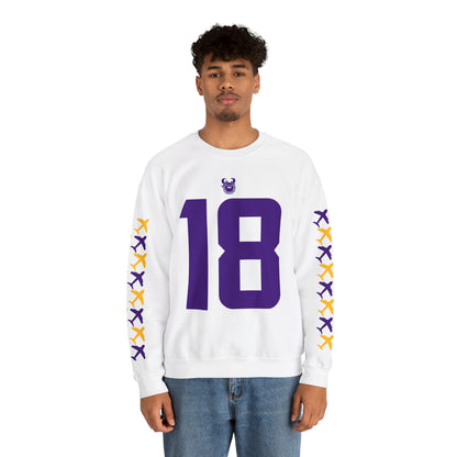 Unisex Heavy Blend™ Crewneck - Jersey #18 + Jet Planes (Sleeves)