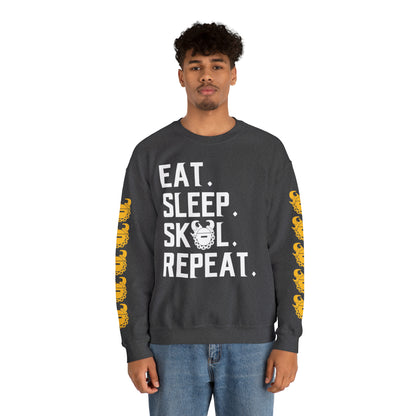 Unisex Heavy Blend™ Crewneck - Eat. Sleep. Repeat. + Game Day Helmet (Sleeves)