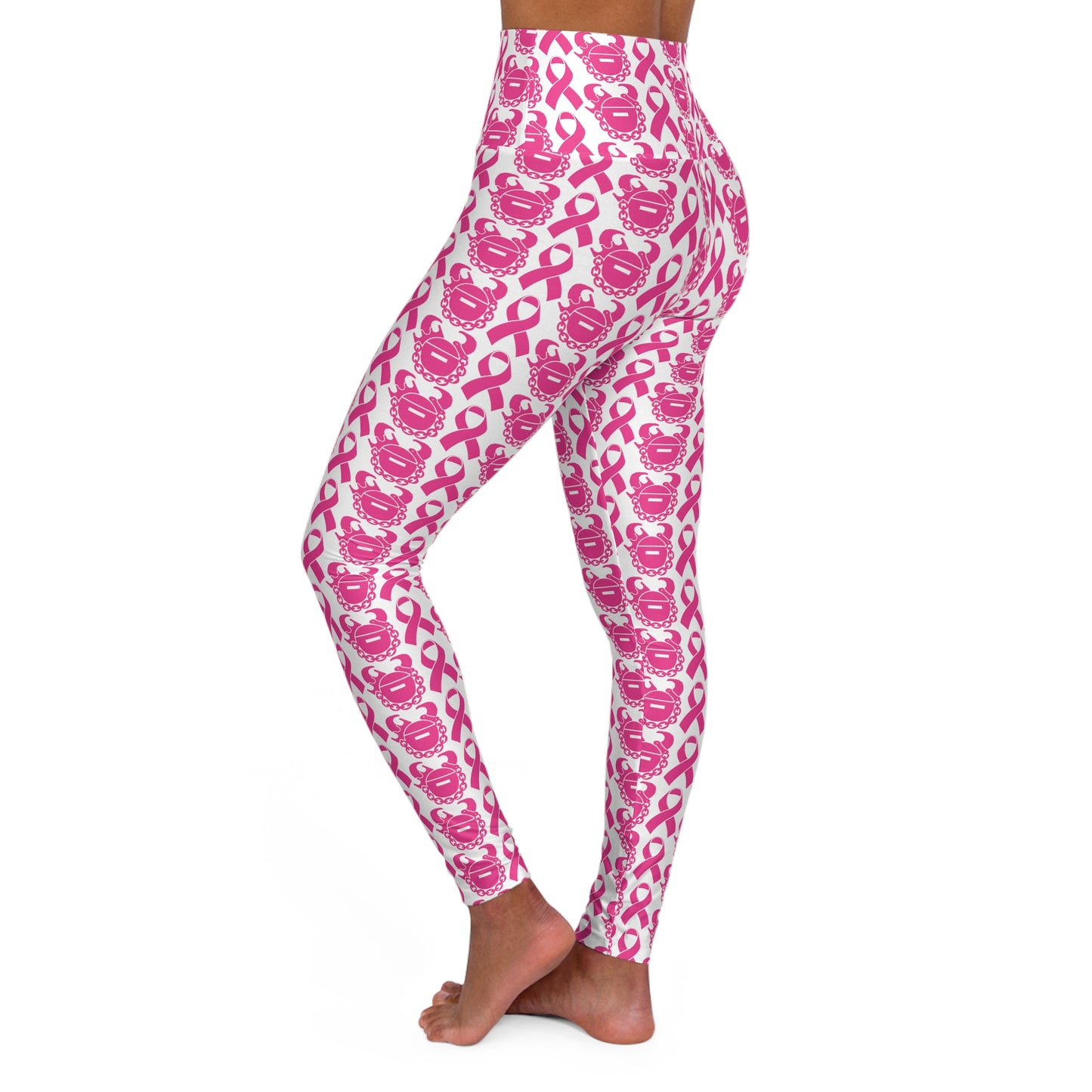High Waisted Yoga Leggings - Pink Ribbon/Helmet