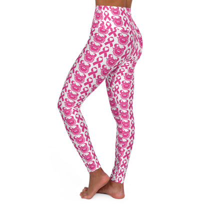 High Waisted Yoga Leggings - Pink Ribbon/Helmet
