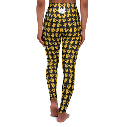 High Waisted Yoga Leggings - Black/Gold Griddy