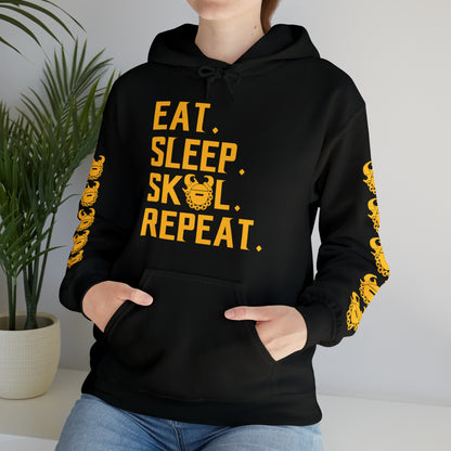 Unisex Heavy Blend™ Hooded Sweatshirt - Eat. Sleep. Repeat. + Game Day Helmet (Sleeves)