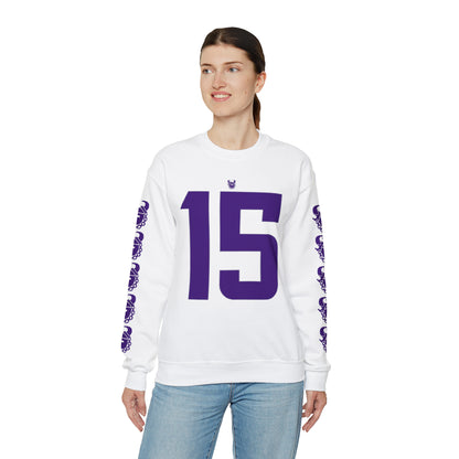 Unisex Heavy Blend™ Crewneck - Jersey #15 + Game Day Helmet (Sleeves)