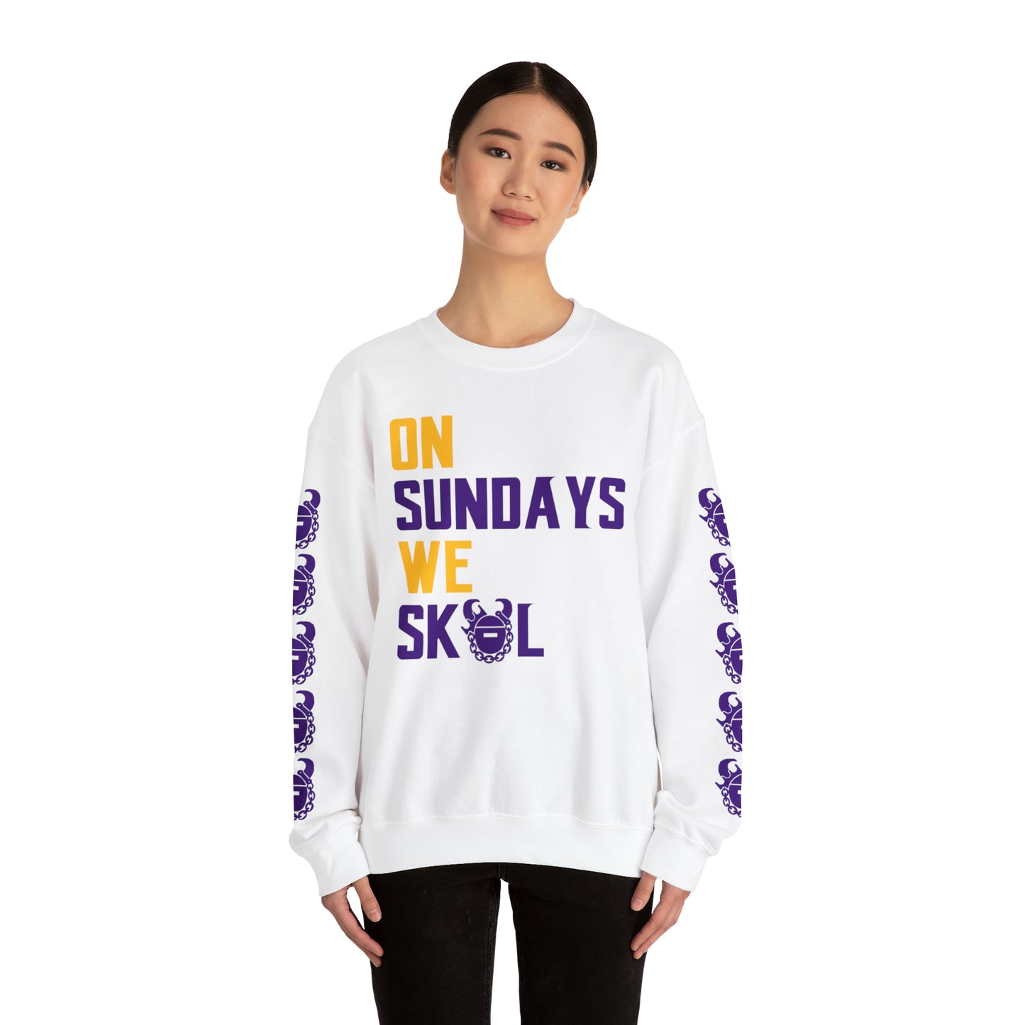 Unisex Heavy Blend™ Crewneck - On Sundays + Game Day Helmet (Sleeves)
