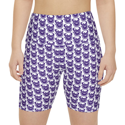 Women's Workout Shorts - White/Purple Helmets