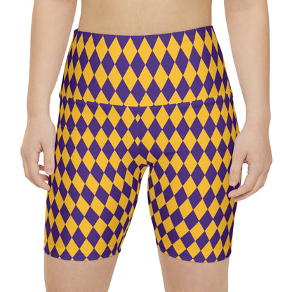 Women's Workout Shorts - Purple/Gold Diamonds