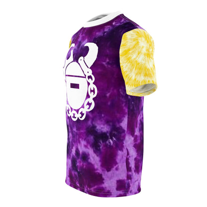 Unisex Cut & Sew Tee - Purple/Gold Tie-Dye - Game Day Helmet