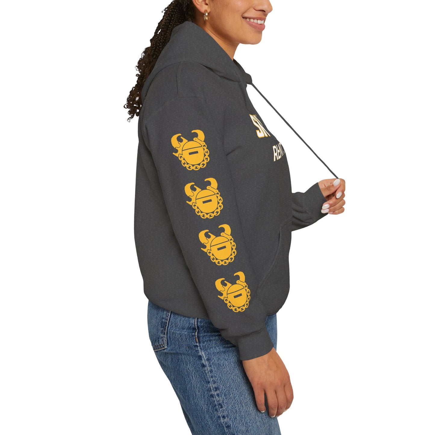 Unisex Heavy Blend™ Hooded Sweatshirt - SKOLL'NN - Rent Free + Game Day Helmet (Sleeves)