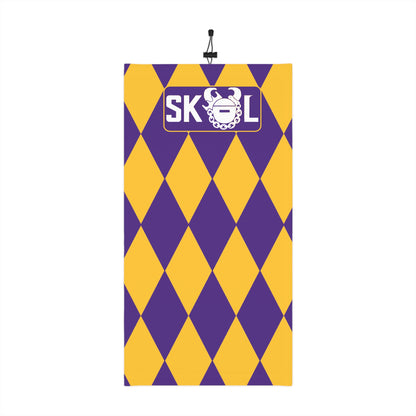 Winter Neck Gaiter With Drawstring - Purple/Gold Diamonds