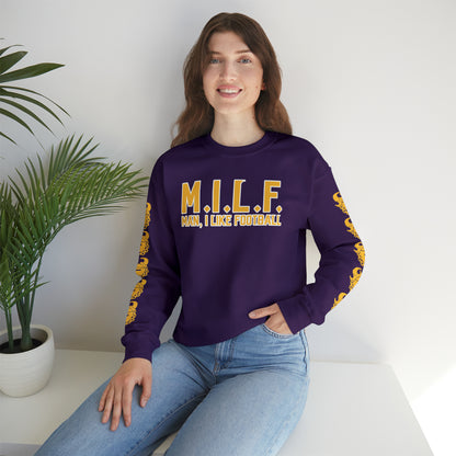 Unisex Heavy Blend™ Crewneck - M.I.L.F + Game Day Helmet (Sleeves)