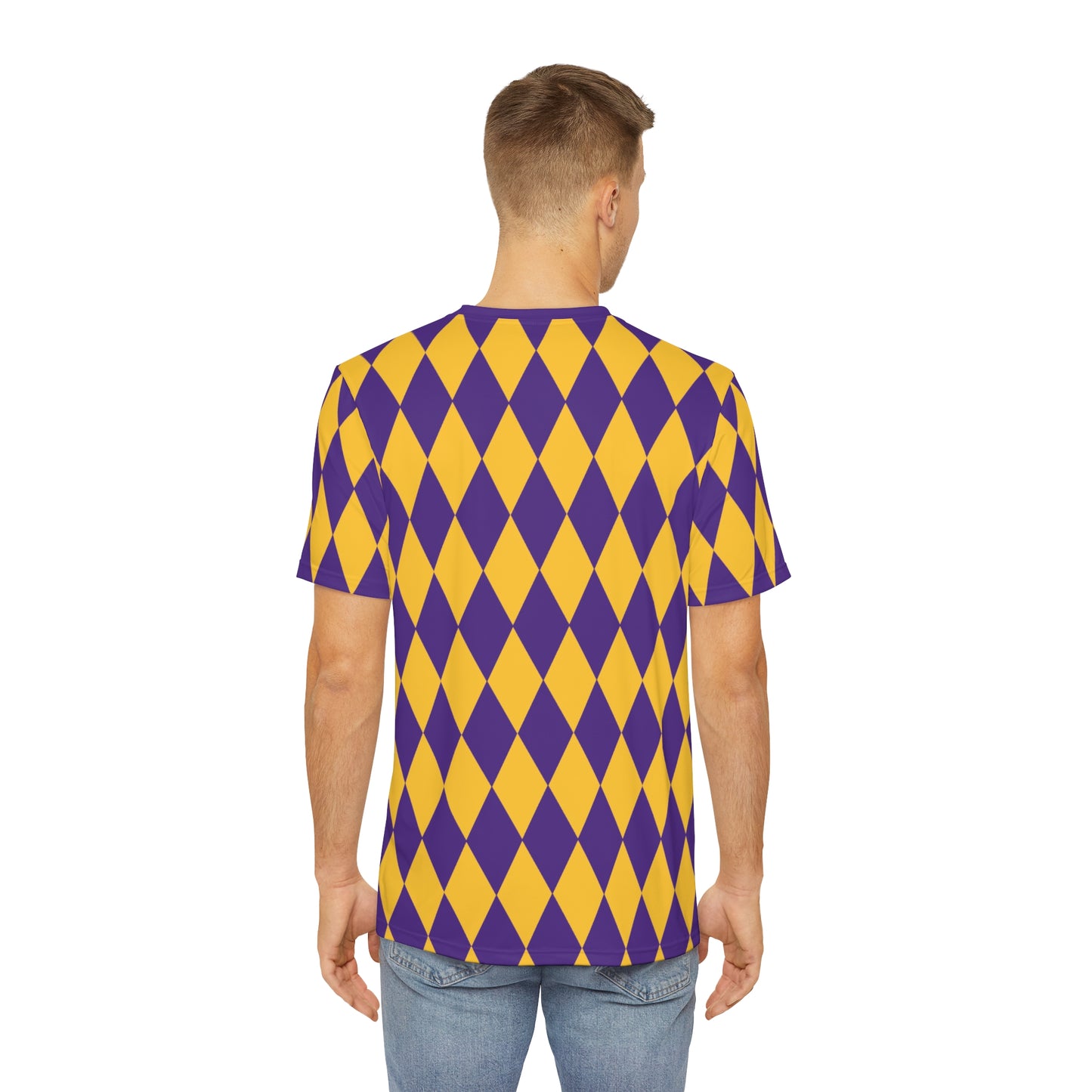 Men's Polyester Tee - Purple/Gold Diamonds - Game Day Helmet