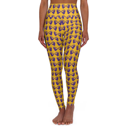 High Waisted Yoga Leggings - Gold/Purple Griddy