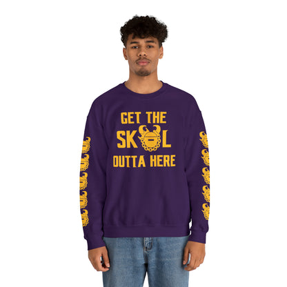 Unisex Heavy Blend™ Crewneck - Get OUTTA Here + Game Day Helmet (Sleeves)
