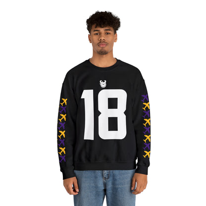 Unisex Heavy Blend™ Crewneck - Jersey #18 + Jet Planes (Sleeves)
