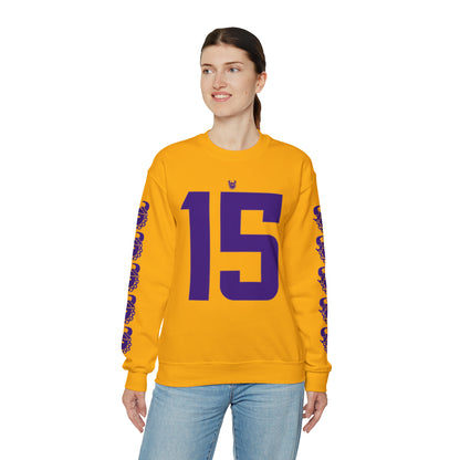 Unisex Heavy Blend™ Crewneck - Jersey #15 + Game Day Helmet (Sleeves)