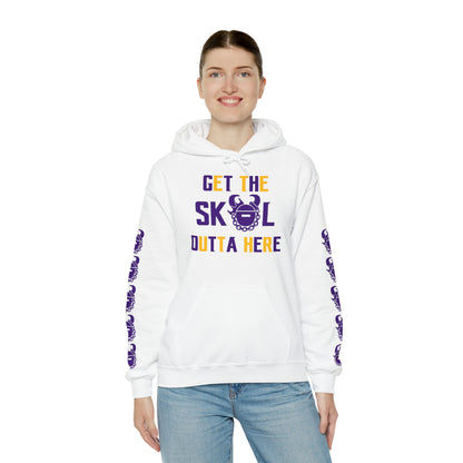 Unisex Heavy Blend™ Hooded Sweatshirt - Get OUTTA Here + Game Day Helmet (Sleeves)