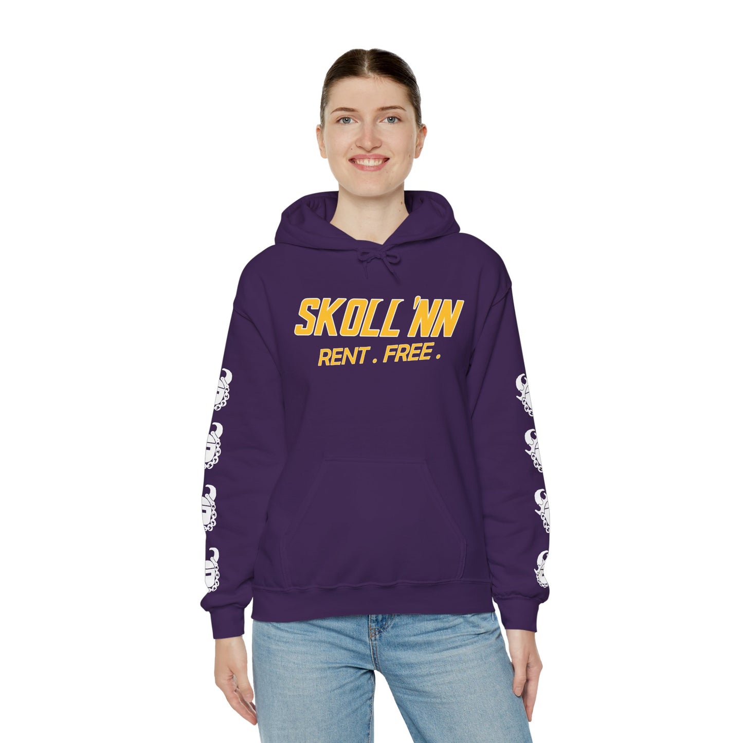 Unisex Heavy Blend™ Hooded Sweatshirt - SKOLL'NN - Rent Free + Game Day Helmet (Sleeves)