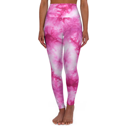 High Waisted Yoga Leggings - Pink Tie-Dye