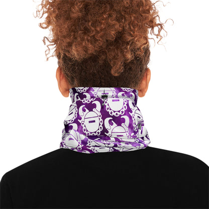 Winter Neck Gaiter With Drawstring - Purple Tie-Dye/Helmets