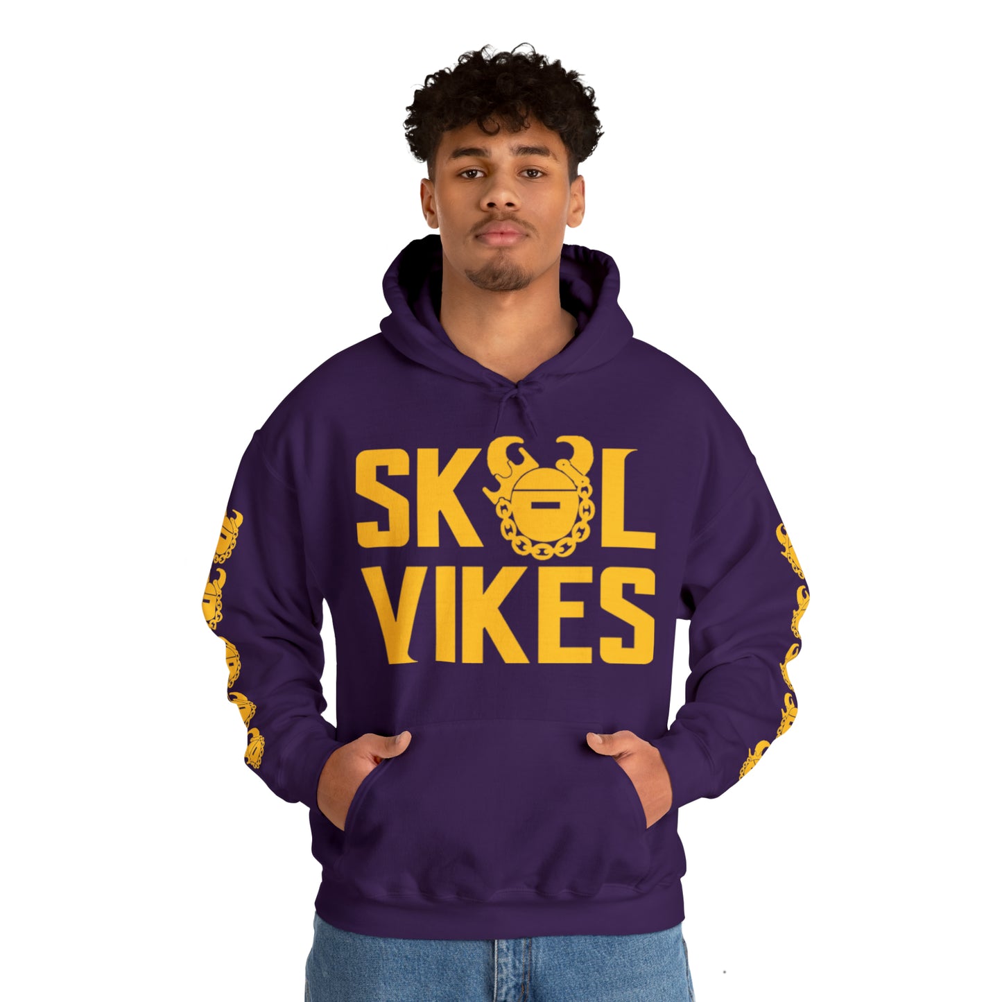 Unisex Heavy Blend™ Hooded Sweatshirt - Vikes + Game Day Helmet (Sleeves)