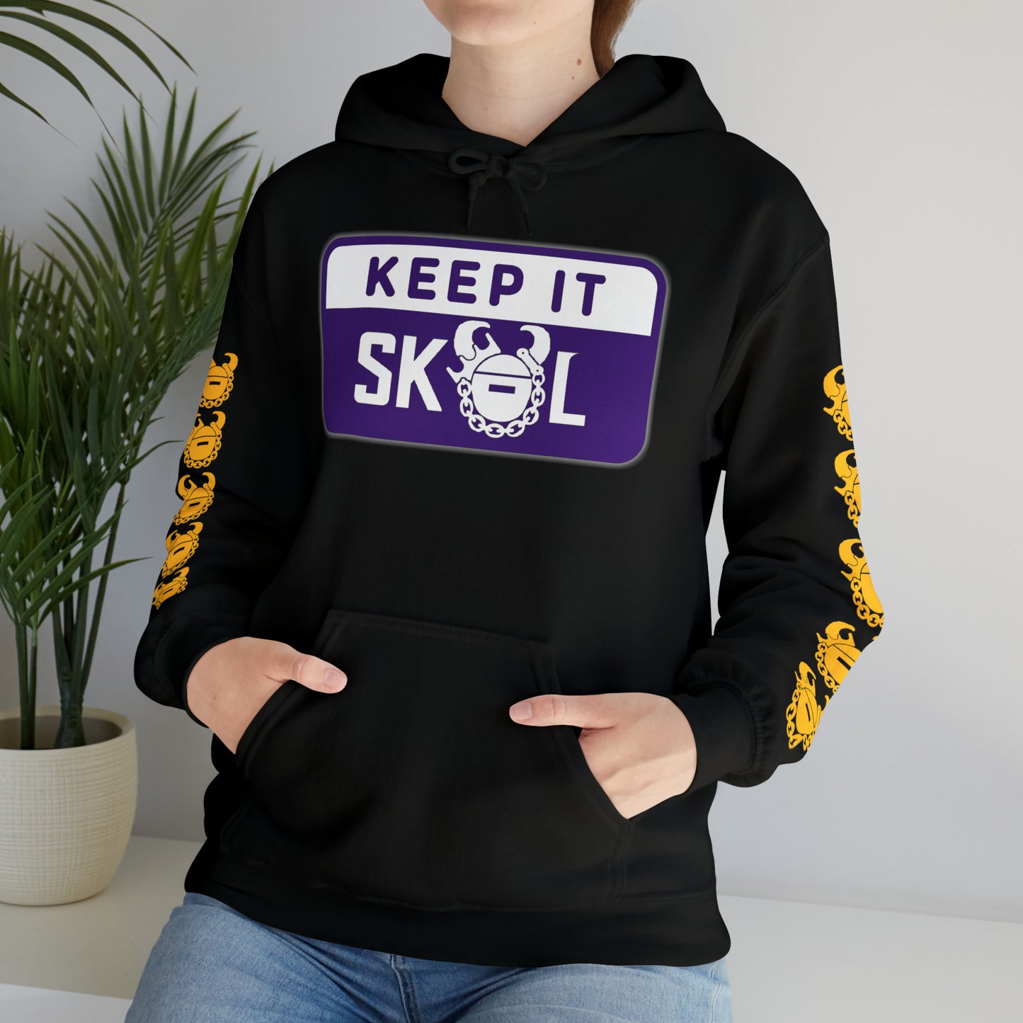 Unisex Heavy Blend™ Hooded Sweatshirt - Keep it Simple (Framed) + Game Day Helmet (Sleeves)