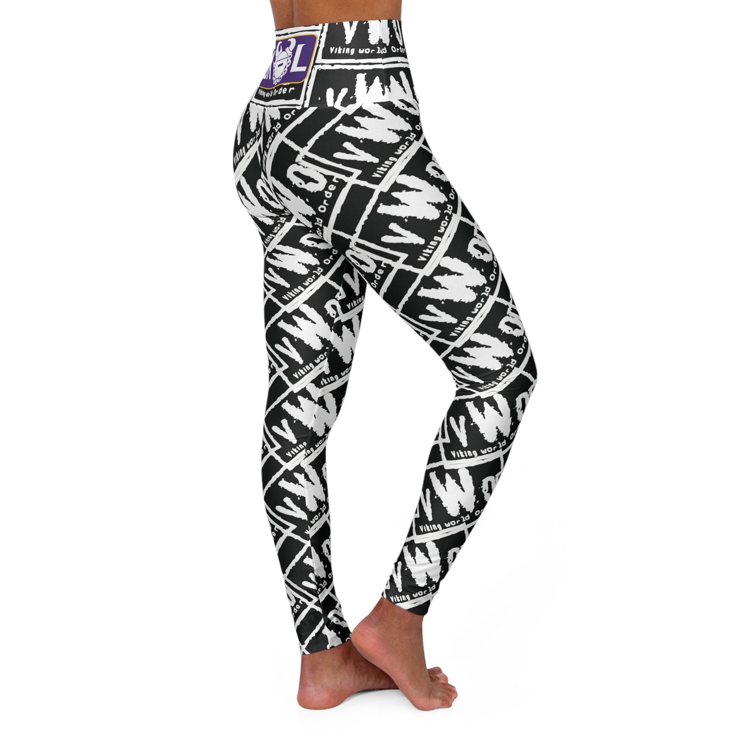 High Waisted Yoga Leggings - Black/White - VWO (Framed)