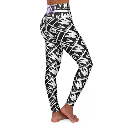 High Waisted Yoga Leggings - Black/White - VWO (Framed)
