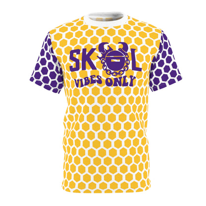 Unisex Cut & Sew Tee - Purple & Gold Hex - Good Vibes Only