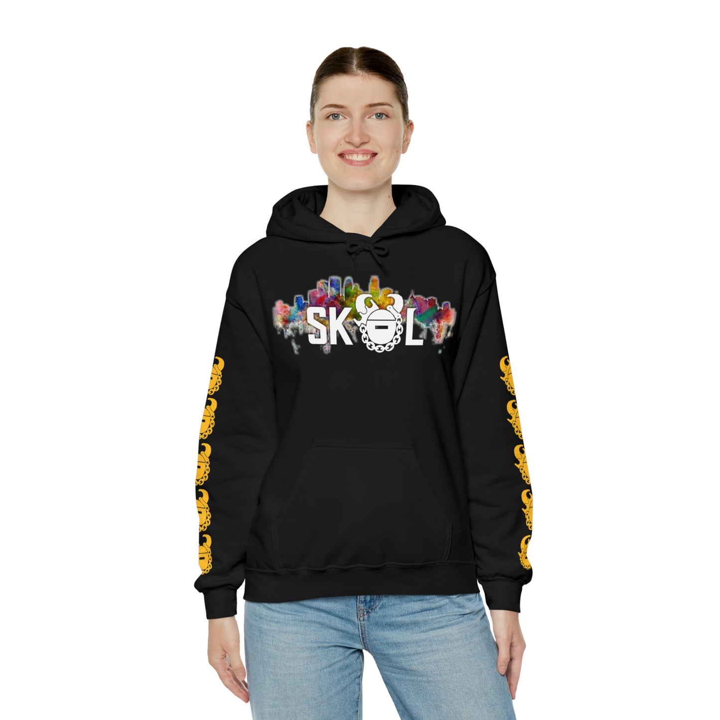 Unisex Heavy Blend™ Hooded Sweatshirt - Skyline + Game Day Helmet (Sleeves)