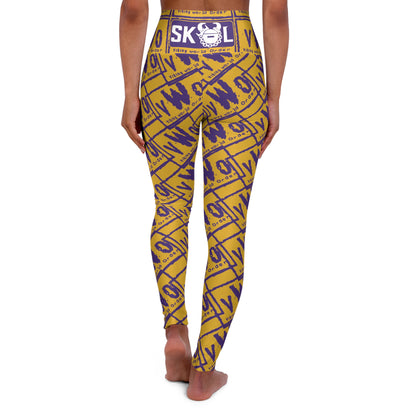 High Waisted Yoga Leggings - Gold/Purple - VWO (Framed)