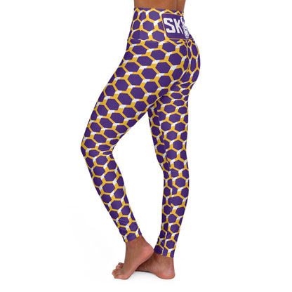 High Waisted Yoga Leggings - Purple/Gold Hex